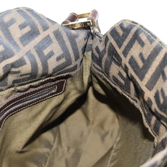 FENDI Zucca Canvas Shoulder Bag Black Brown gold Auth 129703 - Picture 11 of 16